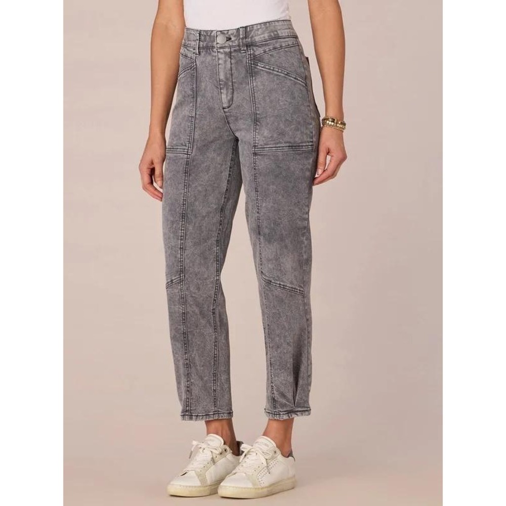 Democracy Ab solution Jeans Skyrise Front Seaming Barrel Leg Pleated Hem Gray 4